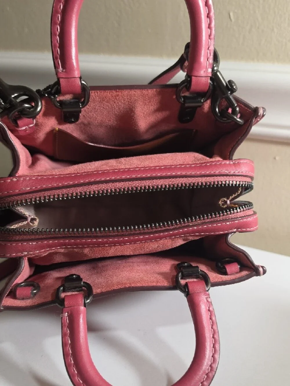Coach Pink Upwoven Mini Satchel with Leather Trim